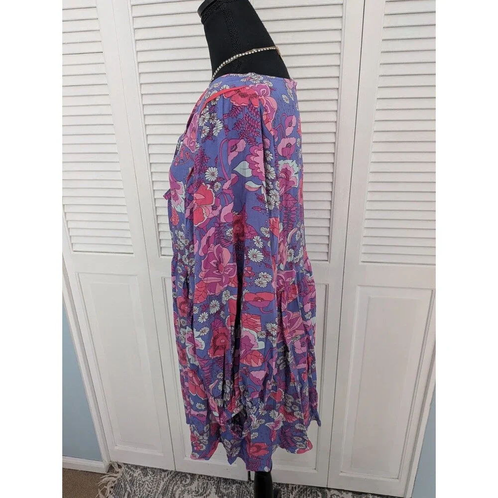 Rusttydustty Romper Womens 2X Purple Floral Peasant Sleeve Cottage Core Boho NEW